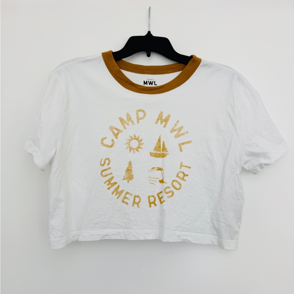 Madewell White and Gold Graphic Crop Tee